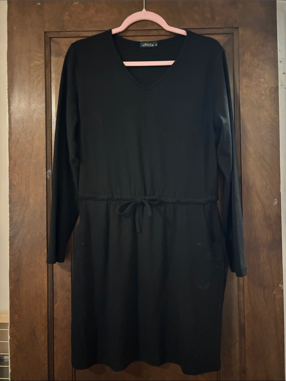 Black V-Neck Drawstring Waist Dress